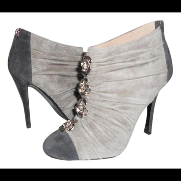 CHANEL 2 Tone Suede Camellia Flower Booties - Picture 2 of 2